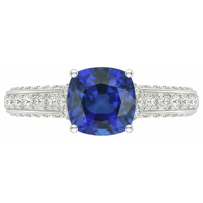 White Gold Natural Earth Mined Diamond Blue Sapphire Engagement Ring Prong Set 3.50 Carats