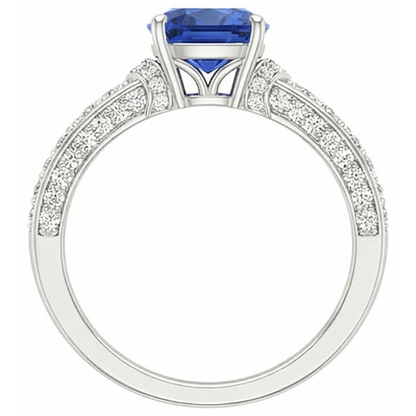 White Gold Natural Earth Mined Diamond Blue Sapphire Engagement Ring Prong Set 3.50 Carats
