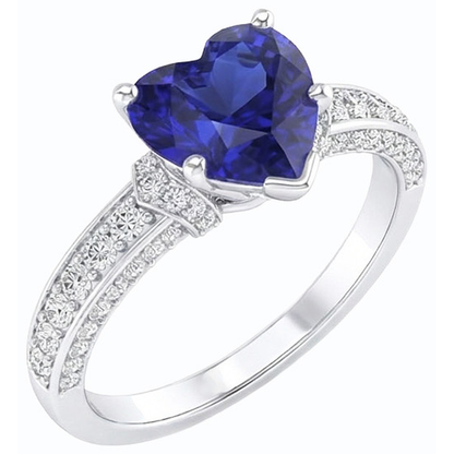 White Gold Natural Earth Mined Diamond Jewelry Heart Sapphire Ring & Accents 3.50 Carats