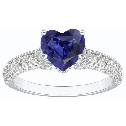 White Gold Natural Earth Mined Diamond Jewelry Heart Sapphire Ring & Accents 3.50 Carats