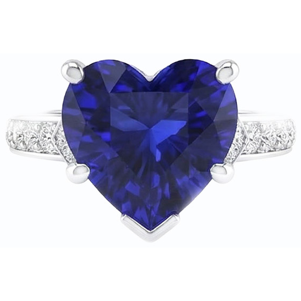 White Gold Natural Earth Mined Diamond Jewelry Heart Sapphire Ring & Accents 3.50 Carats