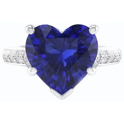 White Gold Natural Earth Mined Diamond Jewelry Heart Sapphire Ring & Accents 3.50 Carats