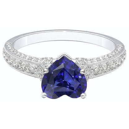 White Gold Natural Earth Mined Diamond Jewelry Heart Sapphire Ring & Accents 3.50 Carats