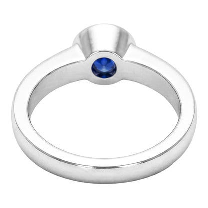 White Gold Natural Earth Mined Diamond Ring 2 Carat Round Bezel Set Blue Sapphire Gemstone