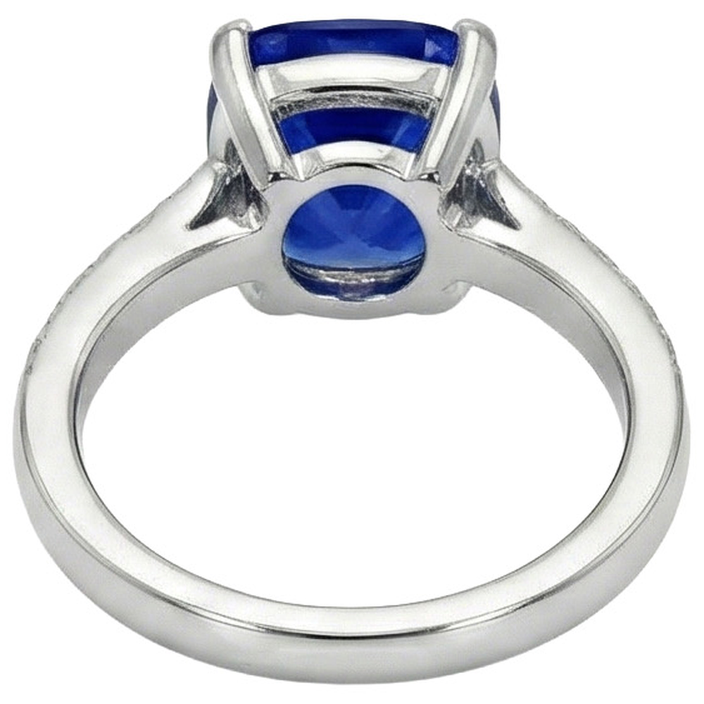 White Gold Natural Earth Mined Diamond Ring Cushion Ceylon Sapphire Accented 6 Carats