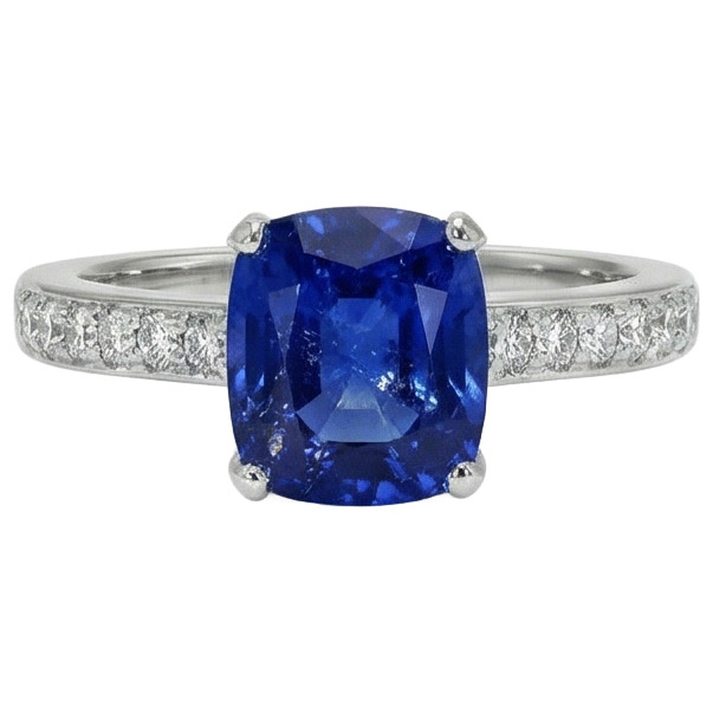 White Gold Natural Earth Mined Diamond Ring Cushion Ceylon Sapphire Accented 6 Carats
