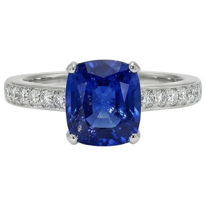 White Gold Natural Earth Mined Diamond Ring Cushion Ceylon Sapphire Accented 6 Carats