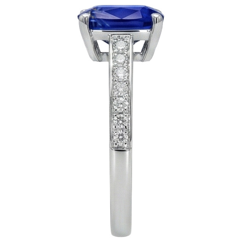 White Gold Natural Earth Mined Diamond Ring Cushion Ceylon Sapphire Accented 6 Carats