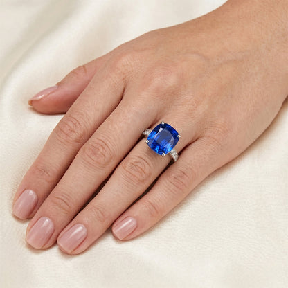 White Gold Natural Earth Mined Diamond Ring Cushion Ceylon Sapphire Accented 6 Carats
