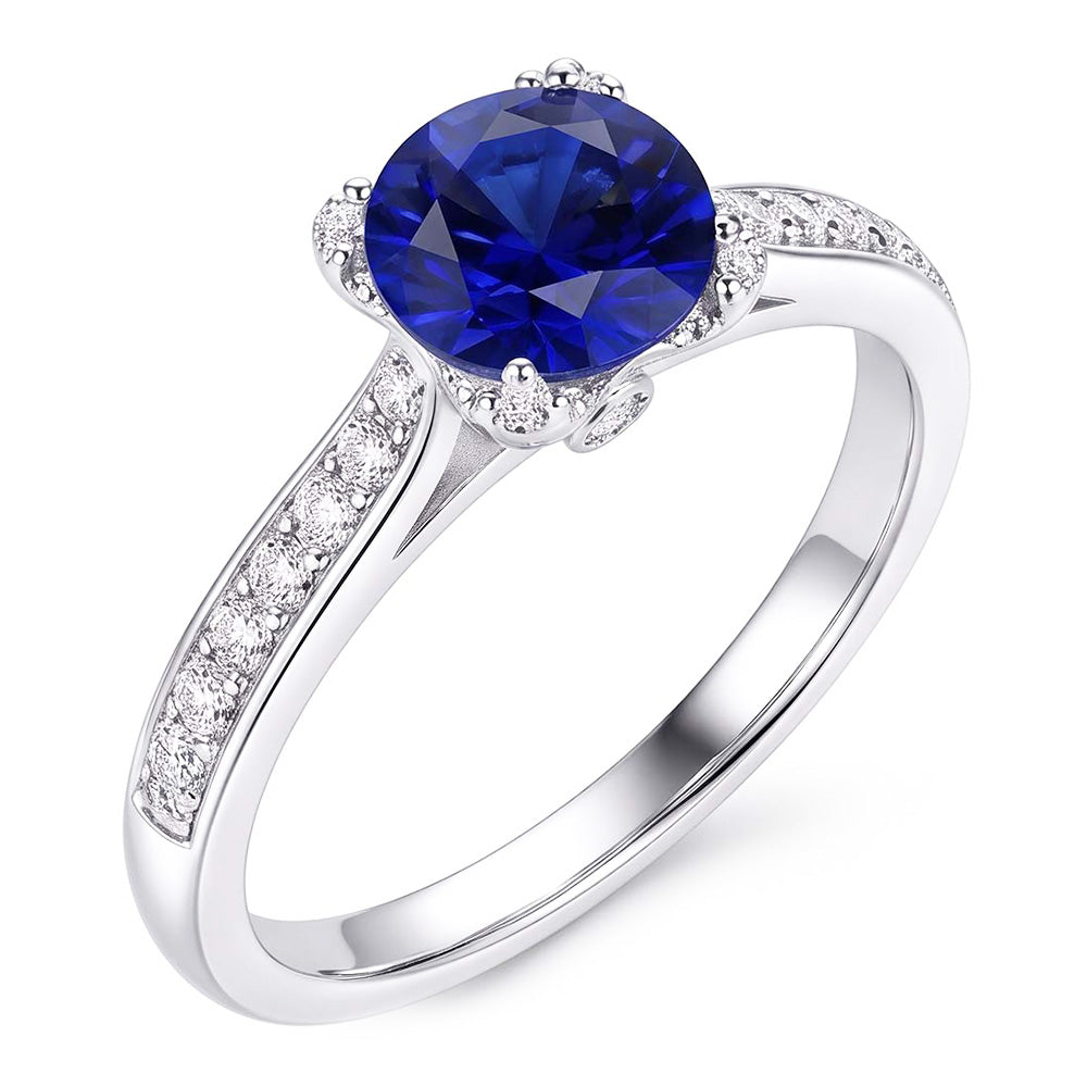 White Gold Natural Earth Mined Diamond Ring Deep Blue Sapphire With Accents 2.50 Carats