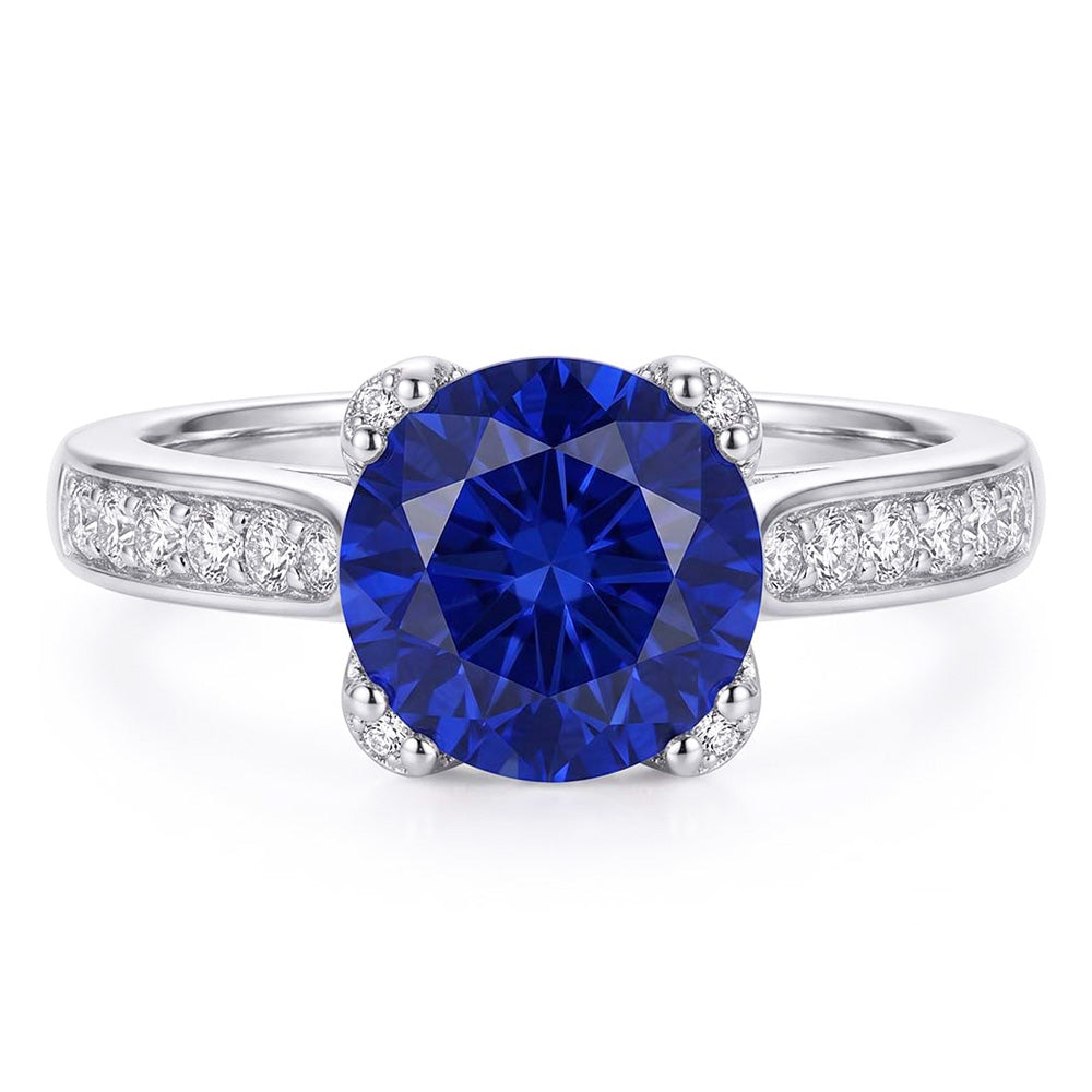 White Gold Natural Earth Mined Diamond Ring Deep Blue Sapphire With Accents 2.50 Carats