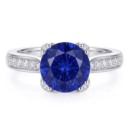 White Gold Natural Earth Mined Diamond Ring Deep Blue Sapphire With Accents 2.50 Carats