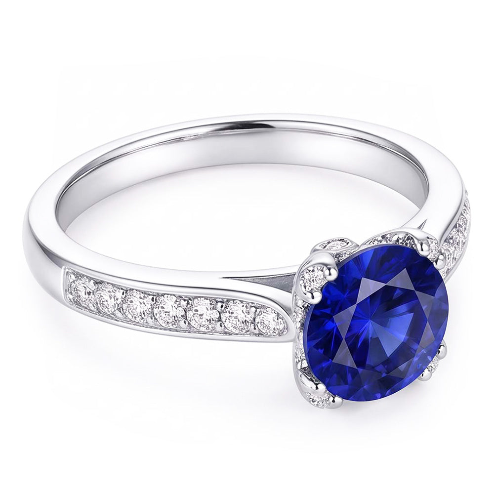 White Gold Natural Earth Mined Diamond Ring Deep Blue Sapphire With Accents 2.50 Carats