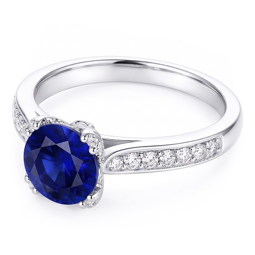 White Gold Natural Earth Mined Diamond Ring Deep Blue Sapphire With Accents 2.50 Carats