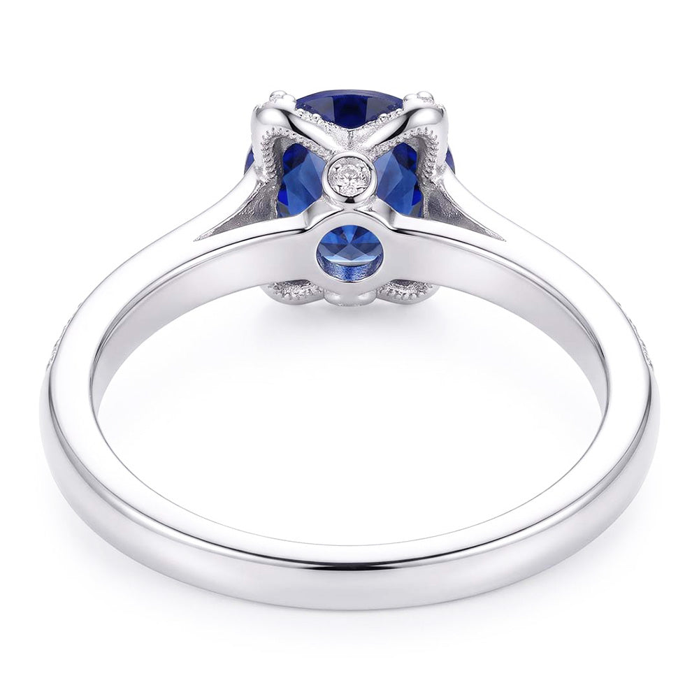 White Gold Natural Earth Mined Diamond Ring Deep Blue Sapphire With Accents 2.50 Carats
