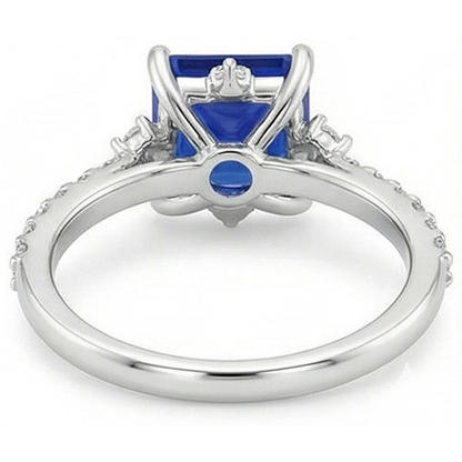 White Gold Natural Earth Mined Diamond Ring Halo Ceylon Sapphire With Accents 6.25 Carats