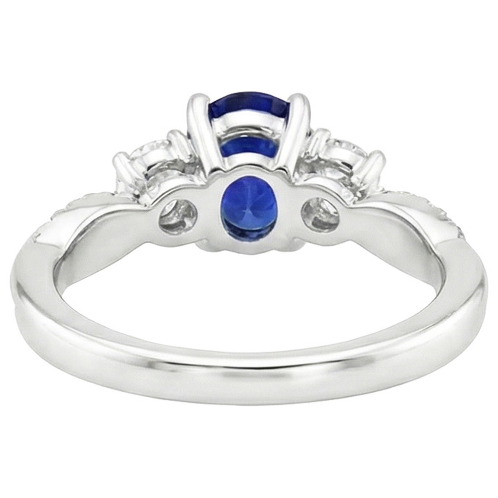 White Gold Natural Earth Mined Diamond Ring Oval Blue Sapphire 3 Stone Style 6.50 Carats