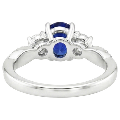 White Gold Natural Earth Mined Diamond Ring Oval Blue Sapphire 3 Stone Style 6.50 Carats