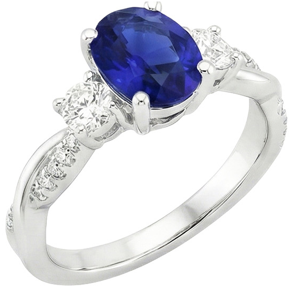 White Gold Natural Earth Mined Diamond Ring Oval Blue Sapphire 3 Stone Style 6.50 Carats