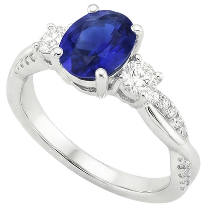 White Gold Natural Earth Mined Diamond Ring Oval Blue Sapphire 3 Stone Style 6.50 Carats