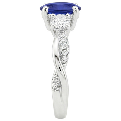 White Gold Natural Earth Mined Diamond Ring Oval Blue Sapphire 3 Stone Style 6.50 Carats