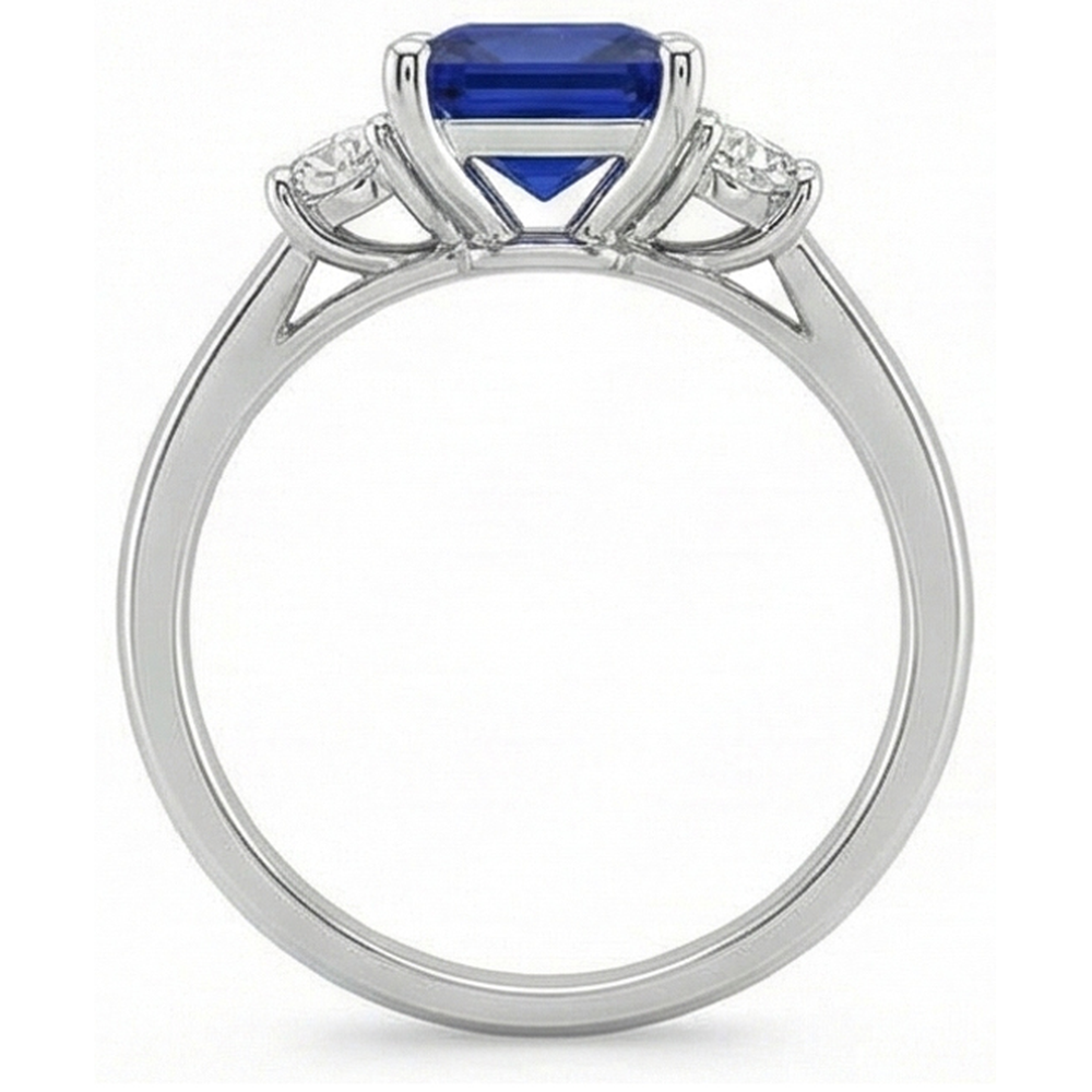 White Gold Natural Earth Mined Diamond Ring Princess Ceylon Sapphire 3 Stone 5.50 Carats