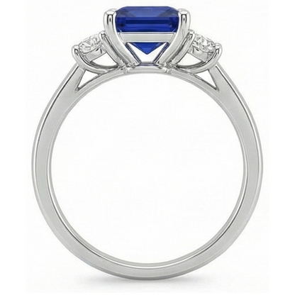 White Gold Natural Earth Mined Diamond Ring Princess Ceylon Sapphire 3 Stone 5.50 Carats