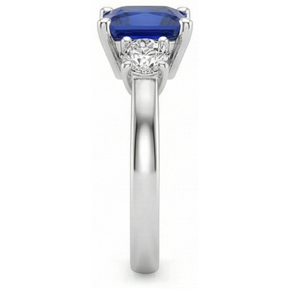 White Gold Natural Earth Mined Diamond Ring Princess Ceylon Sapphire 3 Stone 5.50 Carats