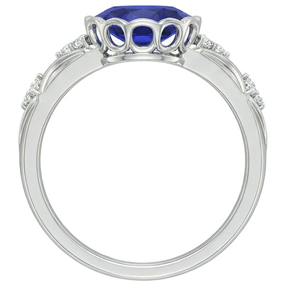 White Gold Natural Earth Mined Diamond Ring Women Oval Blue Sapphire Bezel Set 3.75 Carats