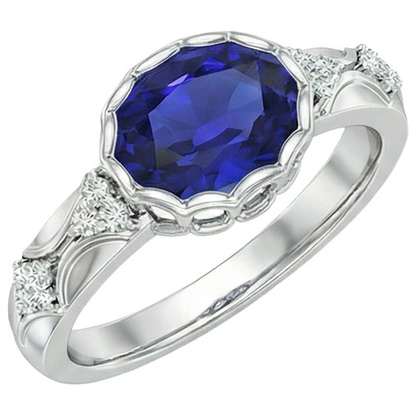 White Gold Natural Earth Mined Diamond Ring Women Oval Blue Sapphire Bezel Set 3.75 Carats