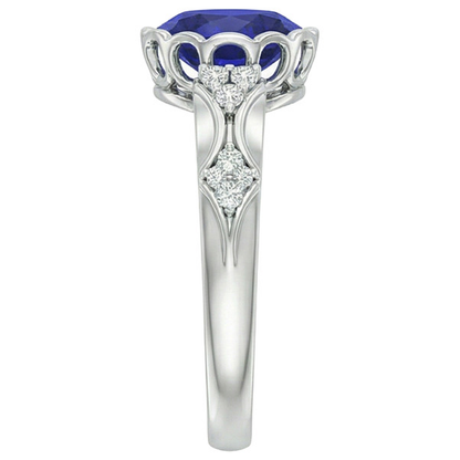 White Gold Natural Earth Mined Diamond Ring Women Oval Blue Sapphire Bezel Set 3.75 Carats