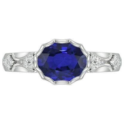 White Gold Natural Earth Mined Diamond Ring Women Oval Blue Sapphire Bezel Set 3.75 Carats