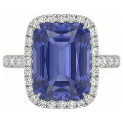 White Gold Natural Earth Mined Diamond Ring Women's Halo Radiant Cut Sapphire 4 Carats
