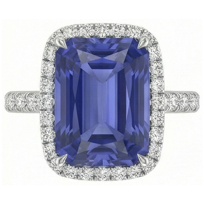 White Gold Natural Earth Mined Diamond Ring Women's Halo Radiant Cut Sapphire 4 Carats