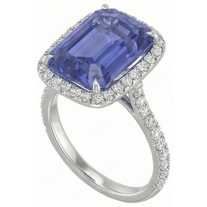 White Gold Natural Earth Mined Diamond Ring Women's Halo Radiant Cut Sapphire 4 Carats