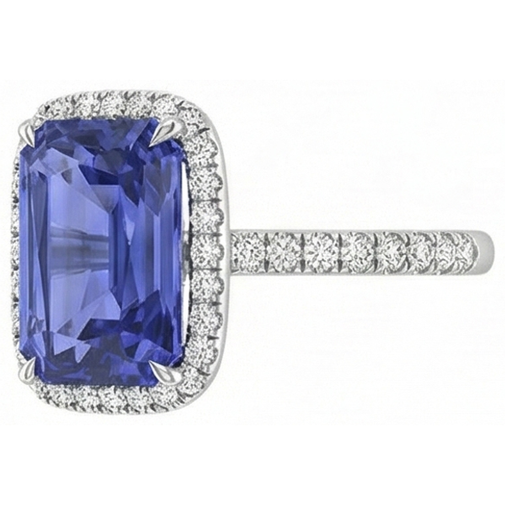 White Gold Natural Earth Mined Diamond Ring Women's Halo Radiant Cut Sapphire 4 Carats