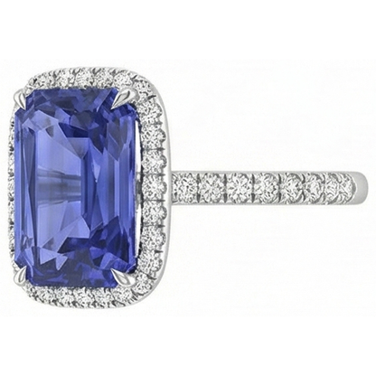 White Gold Natural Earth Mined Diamond Ring Women's Halo Radiant Cut Sapphire 4 Carats