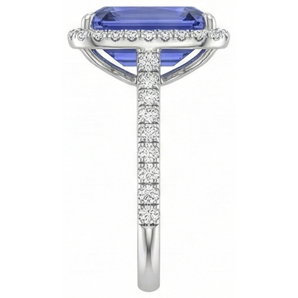 White Gold Natural Earth Mined Diamond Ring Women's Halo Radiant Cut Sapphire 4 Carats
