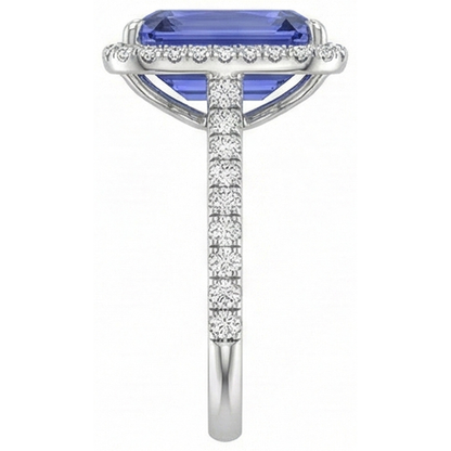 White Gold Natural Earth Mined Diamond Ring Women's Halo Radiant Cut Sapphire 4 Carats