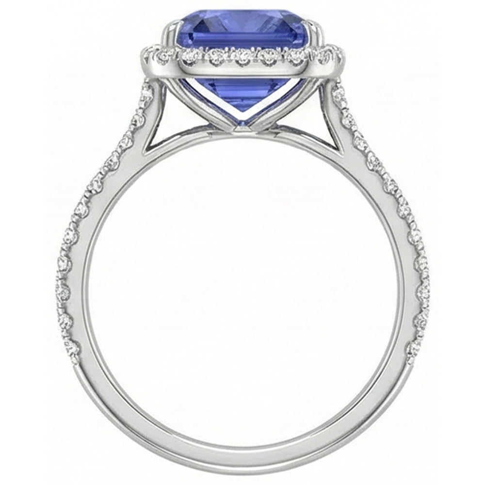 White Gold Natural Earth Mined Diamond Ring Women's Halo Radiant Cut Sapphire 4 Carats