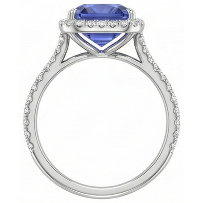 White Gold Natural Earth Mined Diamond Ring Women's Halo Radiant Cut Sapphire 4 Carats
