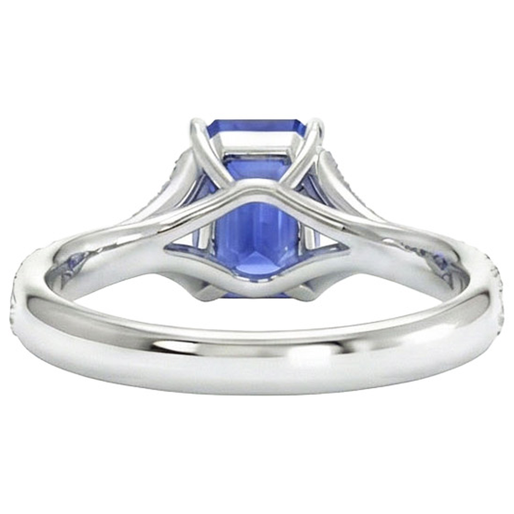 White Gold Natural Earth Mined Diamond & Emerald Cut Sri Lankan Sapphire Ring 5.25 Carats