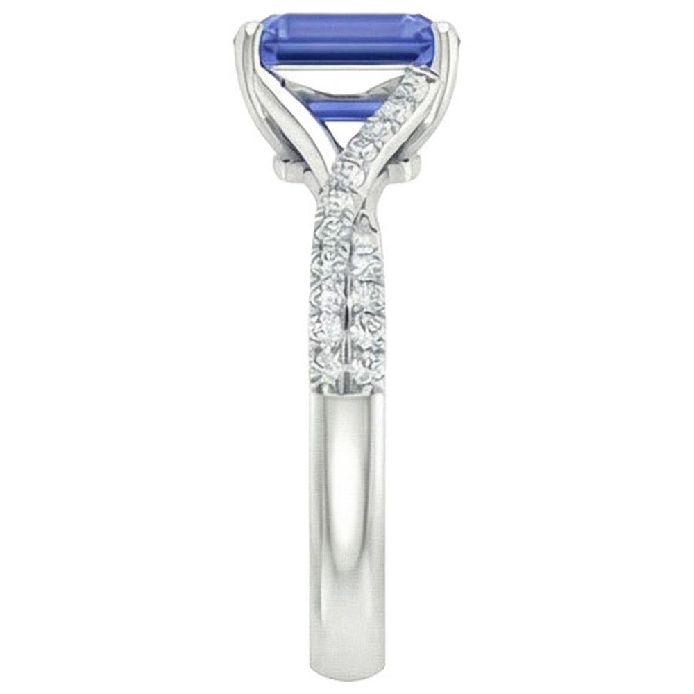 White Gold Natural Earth Mined Diamond & Emerald Cut Sri Lankan Sapphire Ring 5.25 Carats