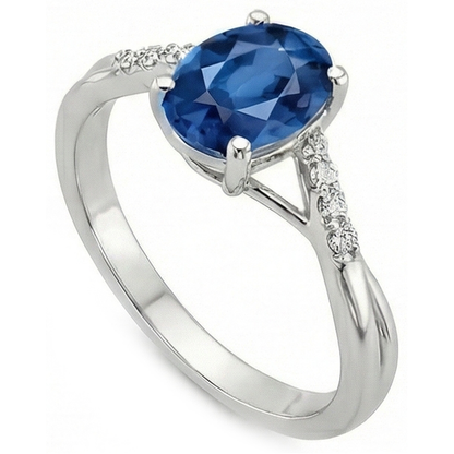 Natural Real ( Not Lab Grown )  White Gold Oval Ceylon Sapphire Ring