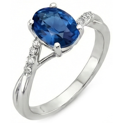 Natural Real ( Not Lab Grown )  White Gold Oval Ceylon Sapphire Ring