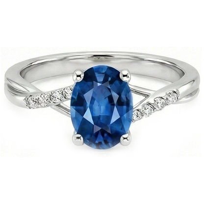 Natural Real ( Not Lab Grown )  White Gold Oval Ceylon Sapphire Ring