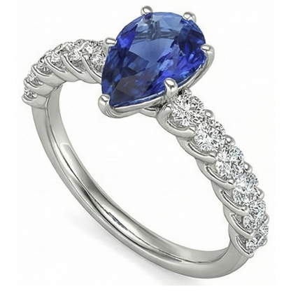 Natural Real ( Not Lab Grown )  White Gold Pear Blue Sapphire With Accents Ring 3.50 Women's Jewelry