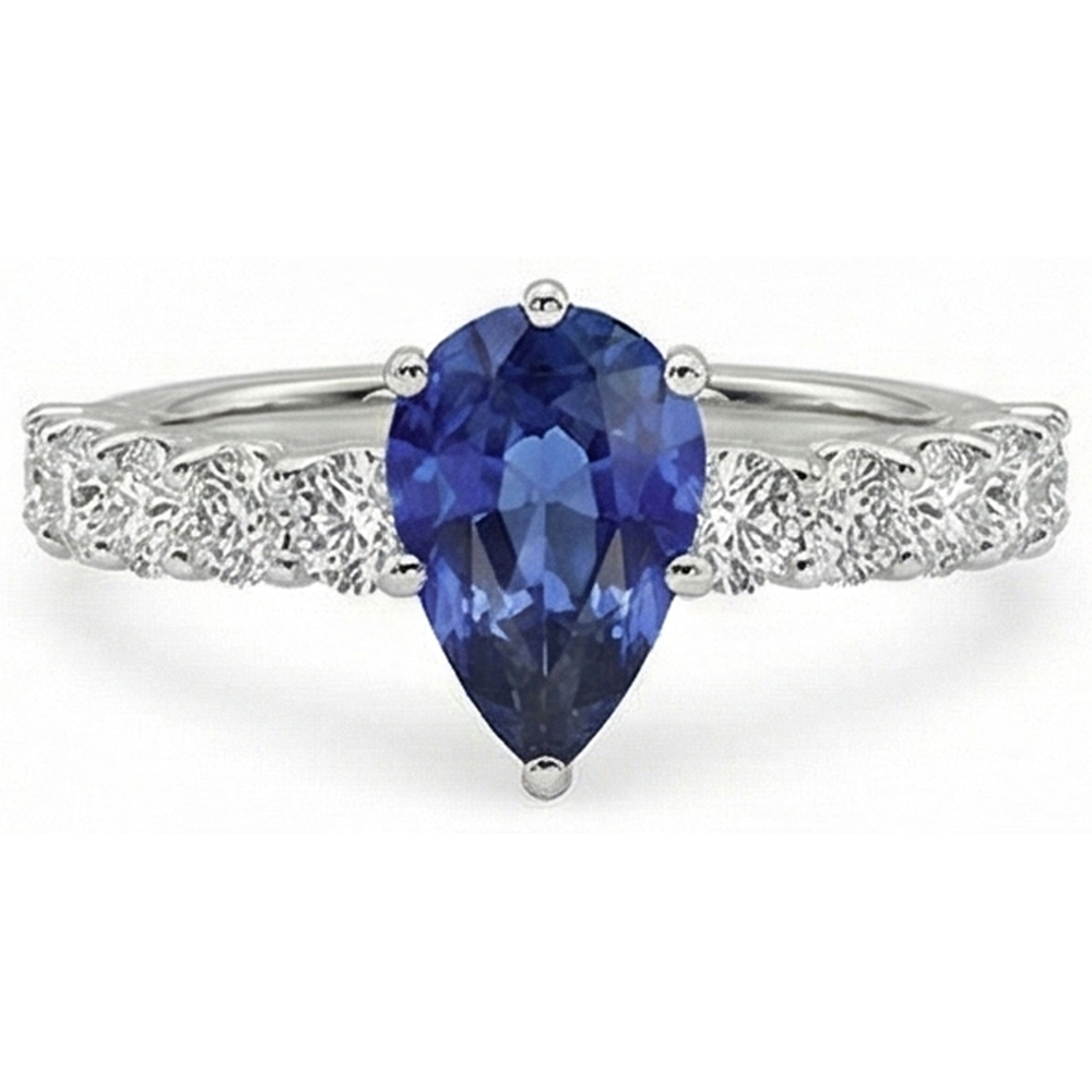 Natural Real ( Not Lab Grown )  White Gold Pear Blue Sapphire With Accents Ring 3.50 Women's Jewelry