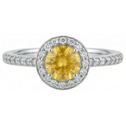 White Gold Round Yellow Sapphire And Natural Earth Mined Diamonds Halo Ring 4.50 Carats