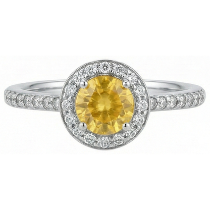 White Gold Round Yellow Sapphire And Natural Earth Mined Diamonds Halo Ring 4.50 Carats